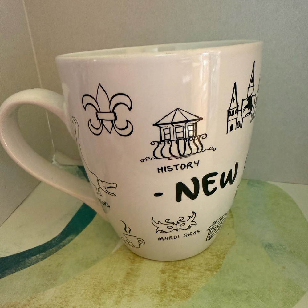 White New Orleans Themed Ceramic Coffee Mug